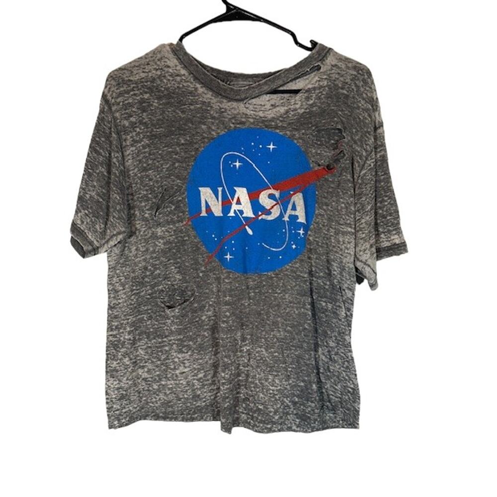 Fifth Sun Gray Short Sleeve Nasa Graphic Distressed T-Shirt Women Sz L